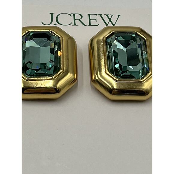J. Crew Green Faceted Crystal Bling Stone Gold Stud Jewel box Earrings NWT NEW - Picture 4 of 10